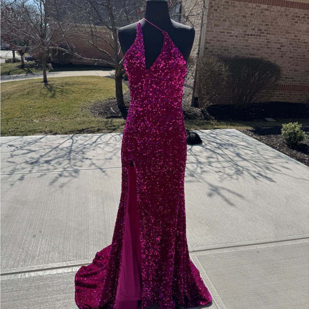 Elegant Fuchsia Sequin Gown